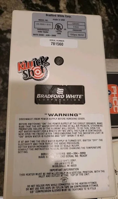 Bradford White KwickShot Tankless Water Heater ES-3500-1-S-10 Bradford White KwickShot Tankless Water Heater ES-3500-1-S-10 - Bradford-white Tankless Water Heater