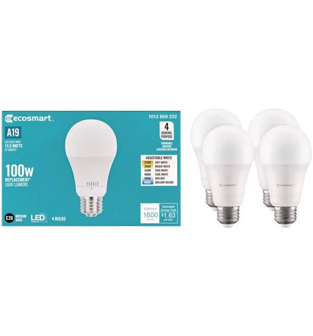 EcoSmart 60-Watt Equivalent Dimmable Clear Glass Filament LED Light Bulb (4-Pack) - 3