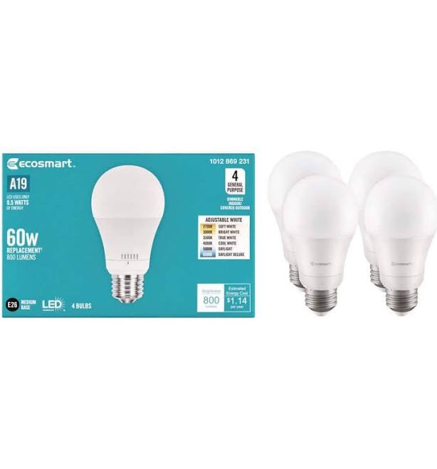 EcoSmart 60-Watt Equivalent Dimmable LED Light Bulb (4-Pack)