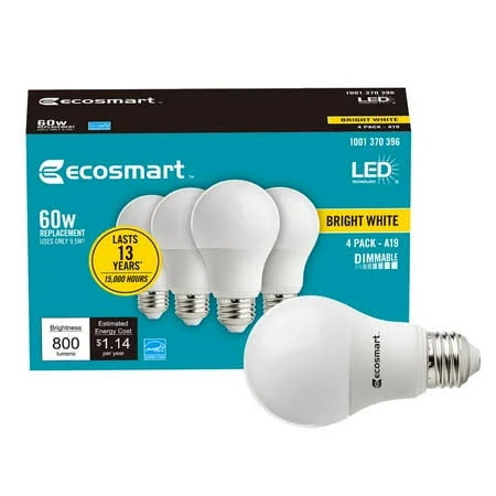 EcoSmart 60-Watt Equivalent Dimmable LED Light Bulb (4-Pack) - 9