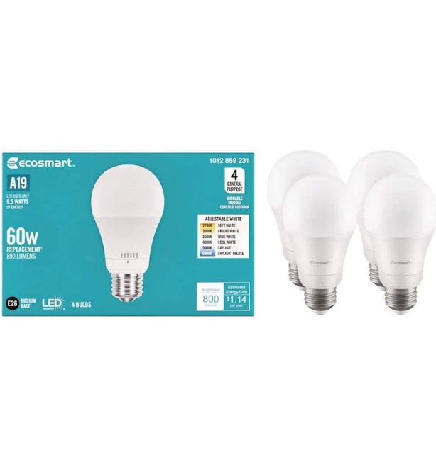EcoSmart 60-Watt Equivalent Dimmable LED Light Bulb (4-Pack)